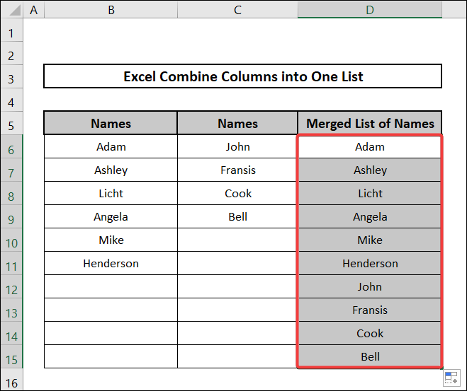 Applying INFERROR,INDEX and ROWS function to Combine Columns into One List