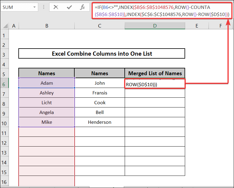 Using IF, ROW, COUNTA and INDEX Functions