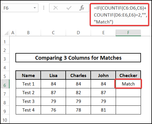 Combining IF and COUNTIF functions to compare 3 columns for matches