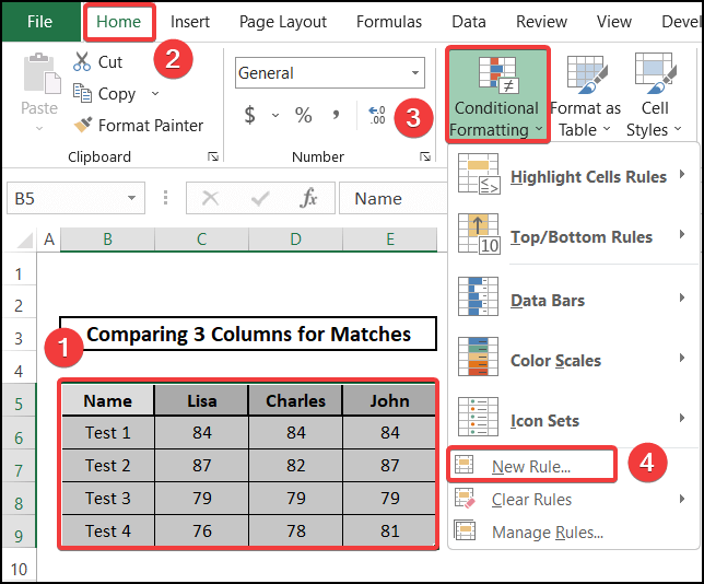 Formatting rows for specific formula to compare 3 columns for matches