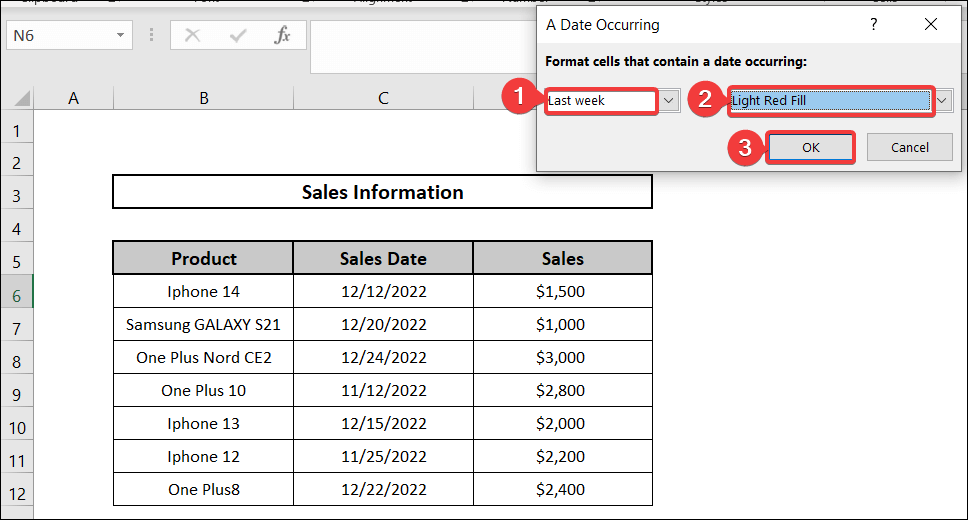 Applying Highlight Cells Rules Option to Do Conditional Formatting Highlight Row Based on Date