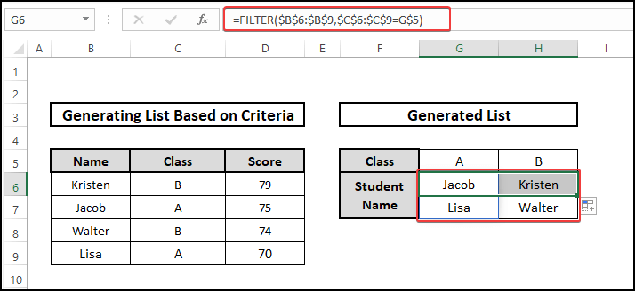 FILTER - excel list generate based on criteria