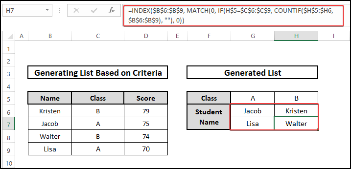 INDEX COUNTIF - excel list generate based on criteria