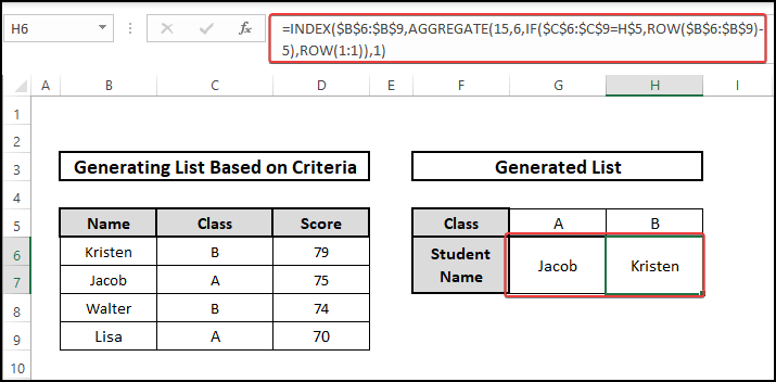 INDEX AGGREGATE - excel list generate based on criteria