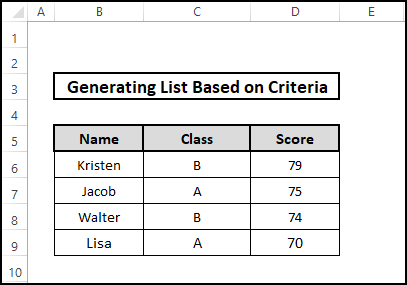 Dataset - excel list generate based on criteria