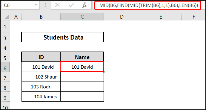 Applying MID, FIND, and TRIM function to the Left Trim function in Excel