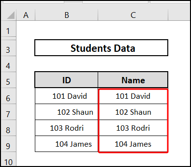 The output of apply the Left Trim function in Excel