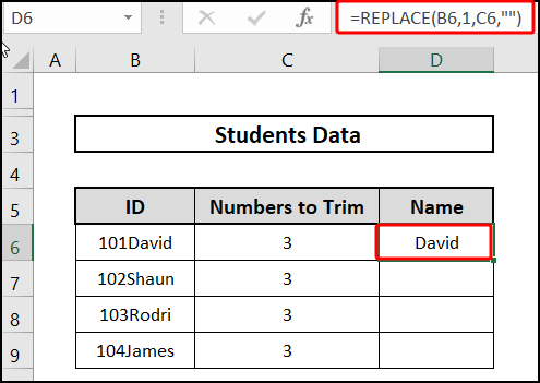 Using Replace function applying Left Trim function in excel