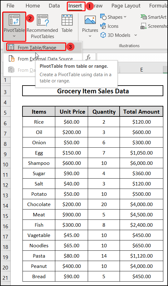 Insert pivot Table to create a Dynamic List