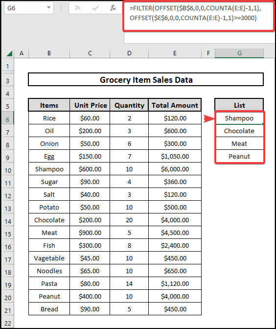 Applying Filter and OFFSET Functions to create Dynamic List
