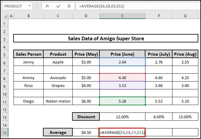 Creating formula to calculate the Average for multiple cells.