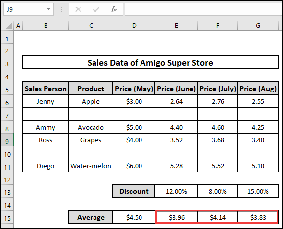 Auto filling the average for multiple cells.