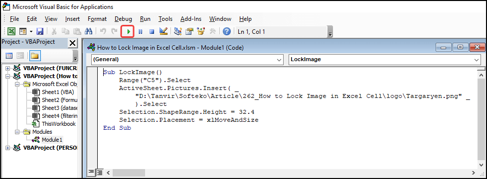 VBA code to lock the image in a cell in Excel.