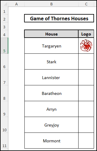 Logo of House Targaryen locked into a cell in Excel.