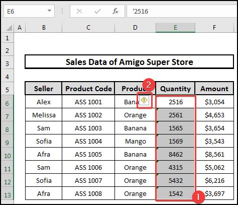 cell values convert into numbers to remove apostrophes.