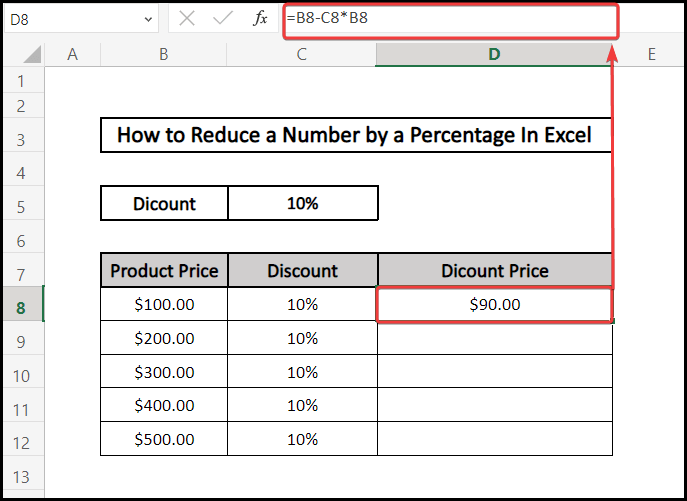 Reduce a Number by a Percentage using Formula