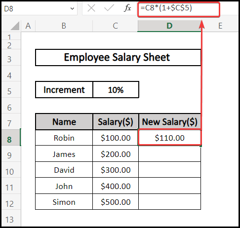 How to Add 10 Percent to a Number in Excel Using Absolute Cell Reference