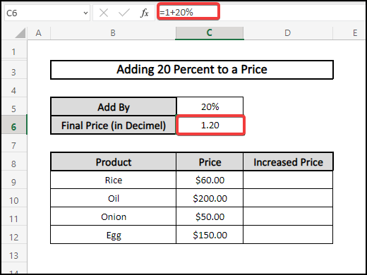 Create absolute Cell reference to Add 20 Percent to the Price in Excel