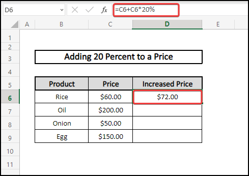 Add Percent to Price in Excel without Parentheses