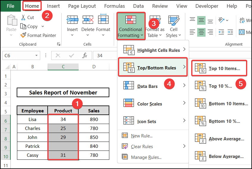 Highlighting the top 3 cells in excel based on value