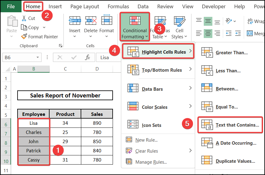 Highlighting cells with specific letters in excel based on value