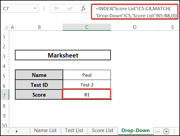 Drop-Down - INDEX MATCH across multiple sheets
