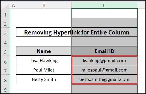 Using Context Menu feature to remove hyperlink for entire column in Excel
