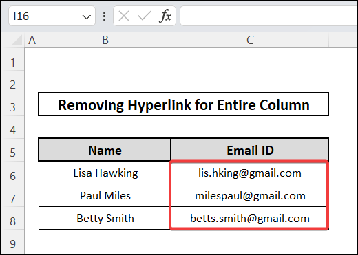 Applying Clear feature to remove hyperlink for entire column in Excel