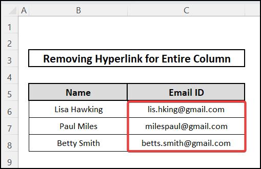Employing VBA code for removing hyperlink for entire column in excel
