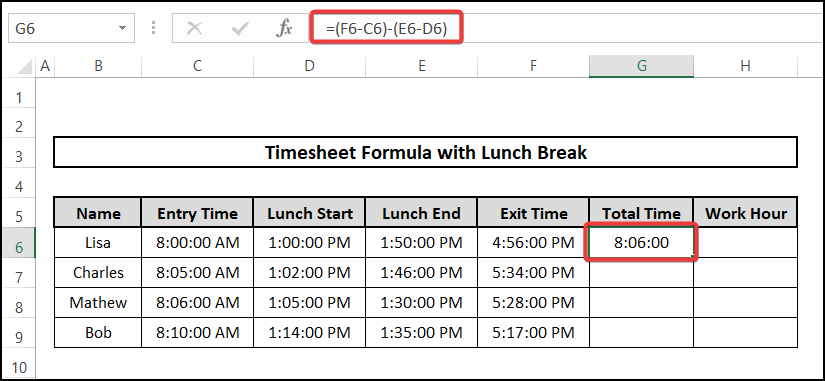 Establishing timesheet formula for inequal lunch break in excel