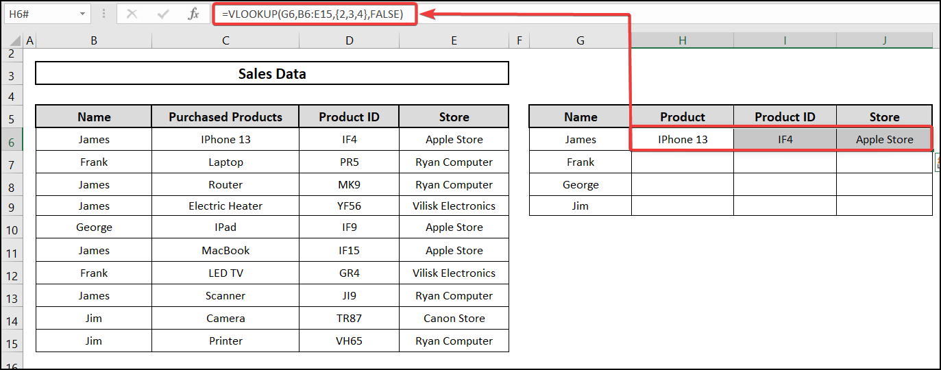 Using VLOOKUP function