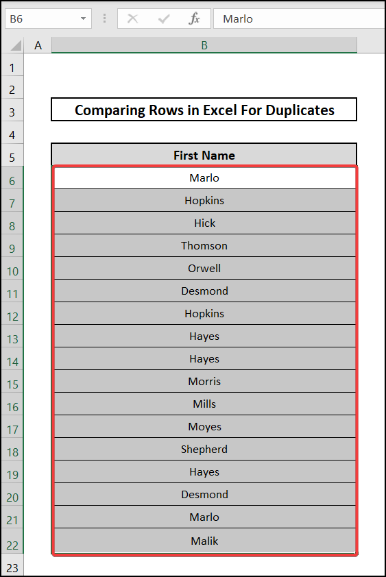 compare rows in excel for duplicates to highlight the duplicates