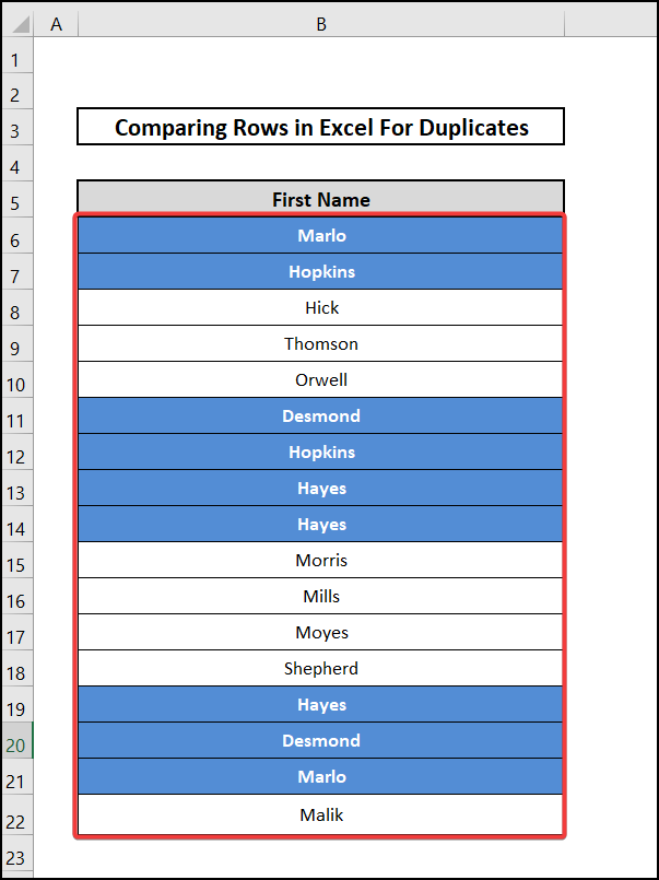 Highlighting Duplicates in Same Column to compare rows in excel for duplicates