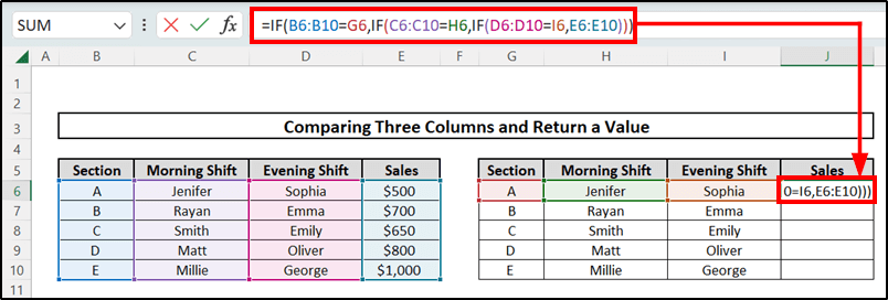 Using IF function to Compare Three Columns in Excel and Return a Value