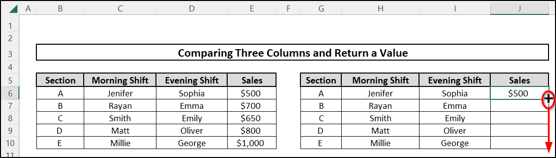 Applying SUMPRODUCT function to Compare Three Columns in Excel and Return a Value