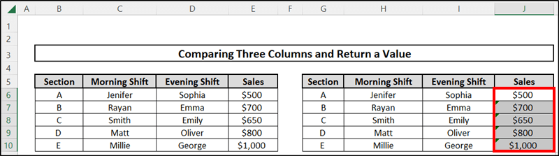 Utilizing INDEX and MATCH function to Compare Three Columns in Excel and Return a Value