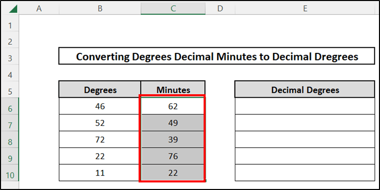 Applying Conventional Formula -to Convert Degrees Decimal Minutes to Decimal Degrees in Excel