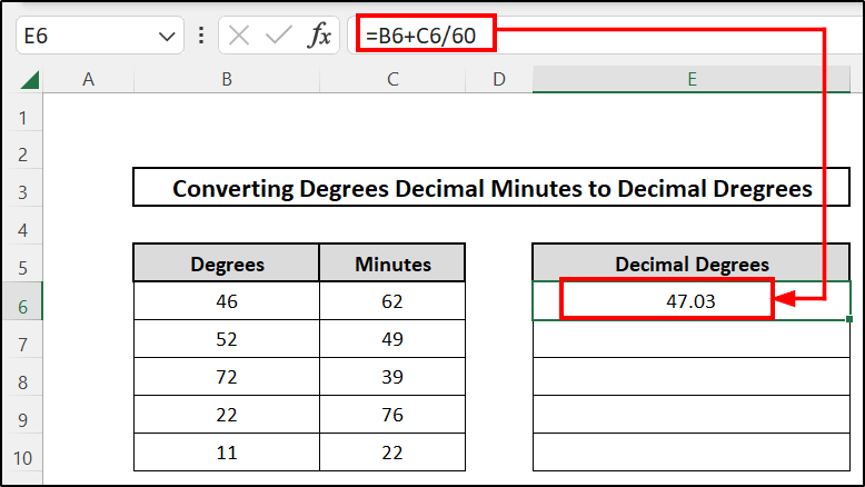 Applying Conventional Formula -to Convert Degrees Decimal Minutes to Decimal Degrees in Excel