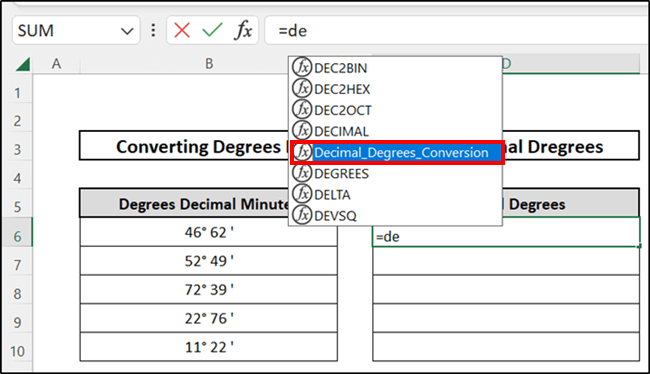 Using User-Defined Function to Convert Degrees Decimal Minutes to Decimal Degrees in Excel