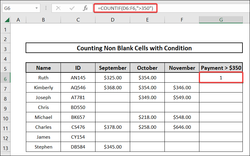 count non blank cells with condition in excel employing countif function