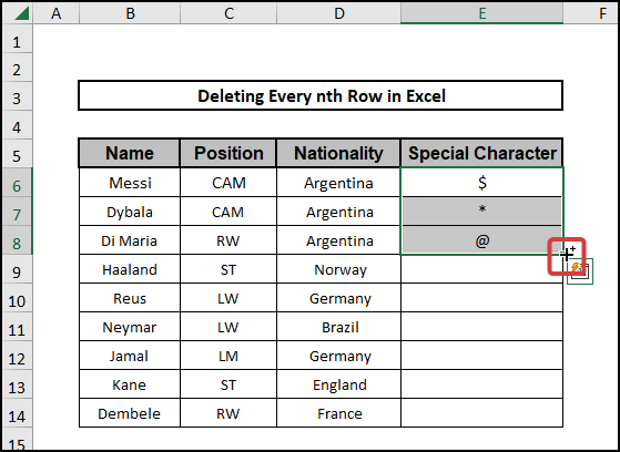 delete every nth row in excel using special characters