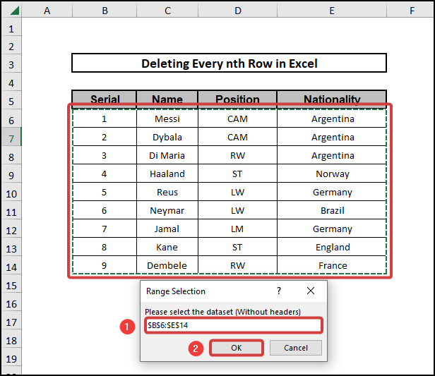 delete every nth row in excel VBA code results