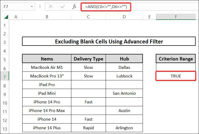 utilizing advanced filter to exclude blank cells from multiple columns of a list in excel