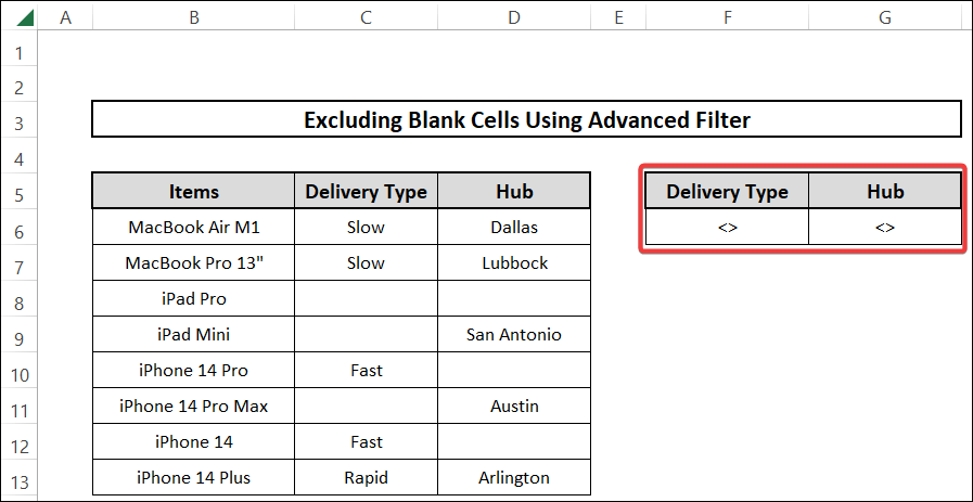 using advanced filter to exclude blank cells from multiple columns in excel