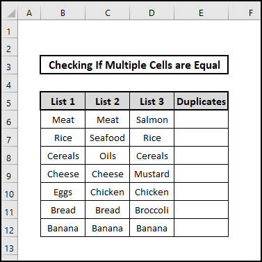 dataset to check if multiple cells are equal