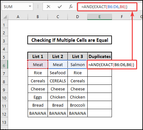 AND and EXACT functions to check if multiple cells are equal
