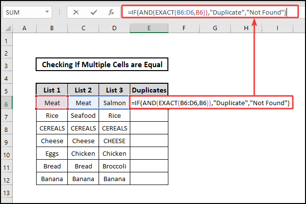 IF ,AND & EXACT functions to check if multiple cells are equal
