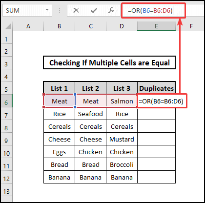 OR function to check if multiple cells are equal