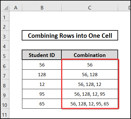 excel combine rows into one cell with AMPERSAND function