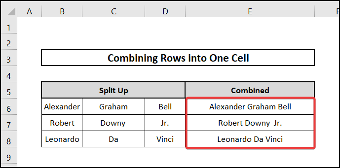 excel combine rows into one cell with CONCATENATE function with only CONCATNATE function